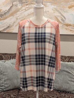 Plaid Print and Peach Floral Raglan Top